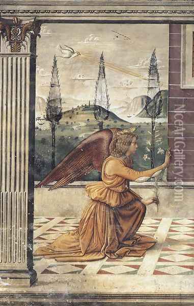 Annunciation (detail-1) c. 1482 Oil Painting - Bastiano Mainardi