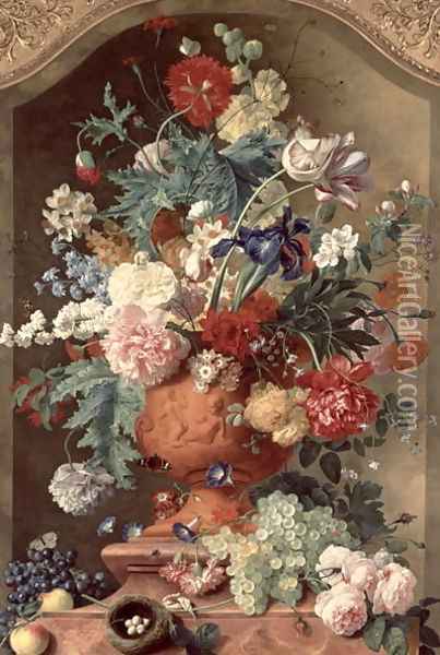 Flowers in a Terracotta Vase Oil Painting - Jan Van Huysum