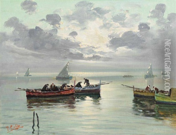 Fishermen Off The Amalfi Coast Oil Painting - Vincenzo Ciappa
