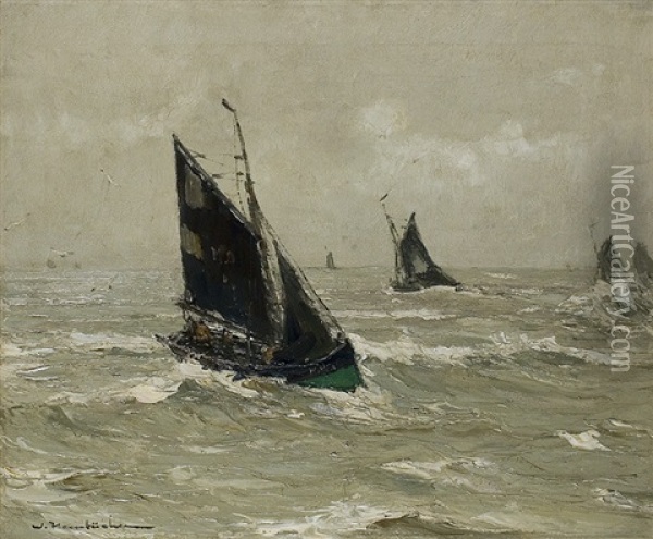 Fishing Boats On The High Sea Oil Painting - Wilhelm Hambuechen