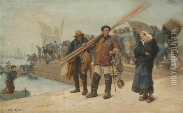 Embarquement Des Pecheurs Bretons Oil Painting - Jacques Eugene Feyen