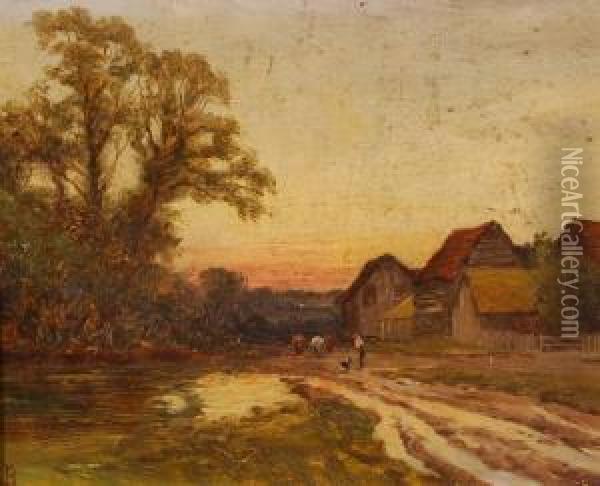 Farm Scene In Winter Oil Painting - Thomas Bromley Blacklock