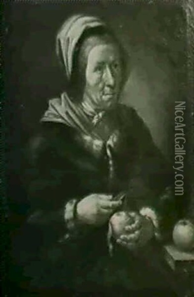 Alte Frau, Ein Apfel Schalend Oil Painting - Giacomo Ceruti