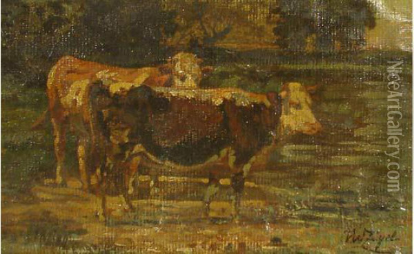 Vaches Oil Painting - Heinrich Johann Von Zugel