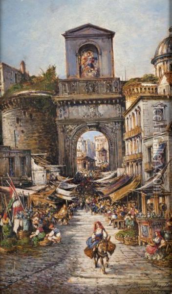 Mercato A Porta Capuana Oil Painting - Giuseppe Carelli
