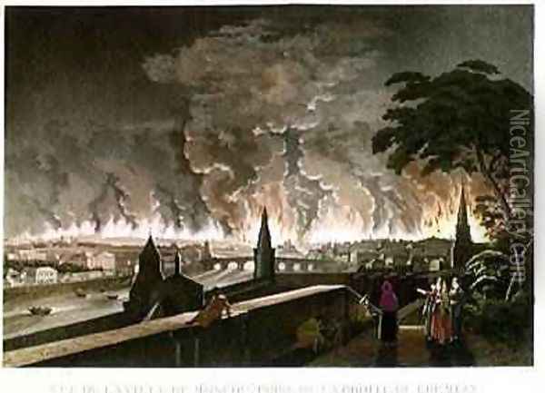 Fire in Moscow September 1812 engraved by Gibele 1816 Oil Painting - Notoff