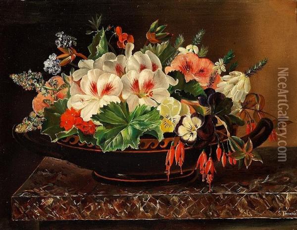 F. Thorsoe: Flowers In A Greek Bowl Oil Painting - Sophie Madsen
