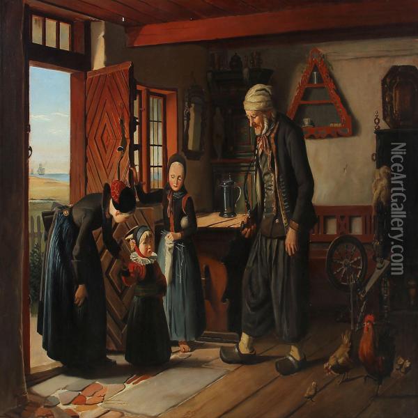 Besoget Hos Bedstefar Oil Painting - Julius Exner