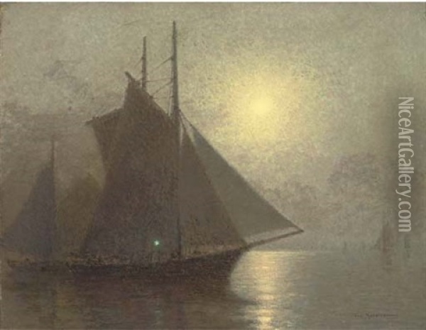 Sailing By Moonlight Oil Painting - Tom Robertson