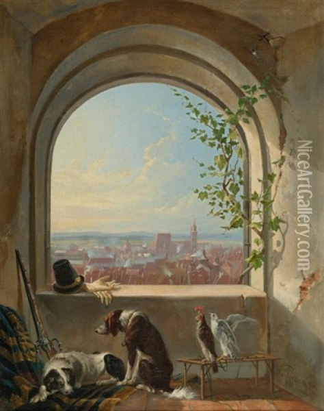 Blick Durch Ein Bogenfenster Auf Nurnberg Oil Painting - Georg (Christian Joh. G.) Perlberg