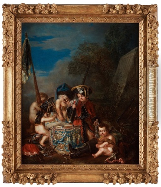 Putti With Military Trophys Oil Painting - Johann Conrad Seekatz