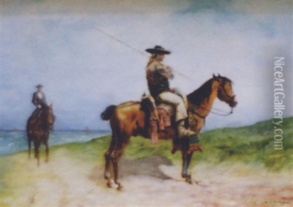 Cavaliers Mexicains A Cheval Oil Painting - Conrad Wise Chapman