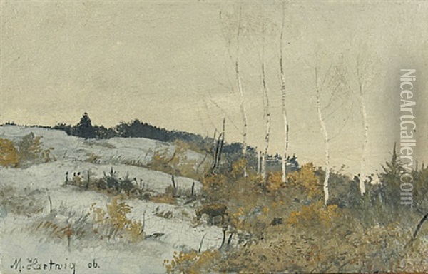 Birken In Schneebedeckter Hugellandschaft - Bachlauf Mit Baumen Und Buschen (pair) Oil Painting - Max Hartwig