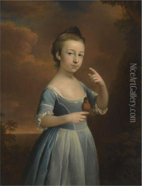 Portrait Of A Girl With A Robin Oil Painting - Mason Chamberlin