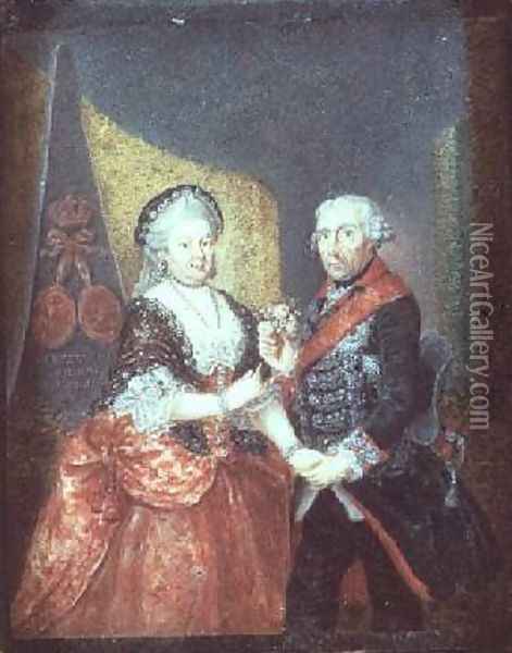 King Frederick II and his wife Elizabeth Christine Oil Painting - Anton Friedrich Konig