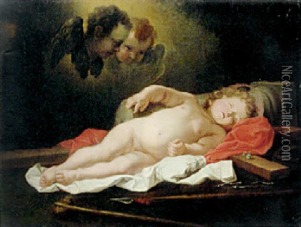 The Infant Christ Sleeping By The Instruments Of The Passion Oil Painting - Govaert Flinck