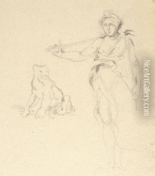 Etude D'une Figure A L'antique Et D'une Panthere Assise Oil Painting - Eugene Delacroix