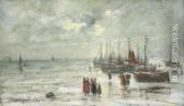 Return Of The Fishermen At Dusk Oil Painting - Edward Antoon Portielje