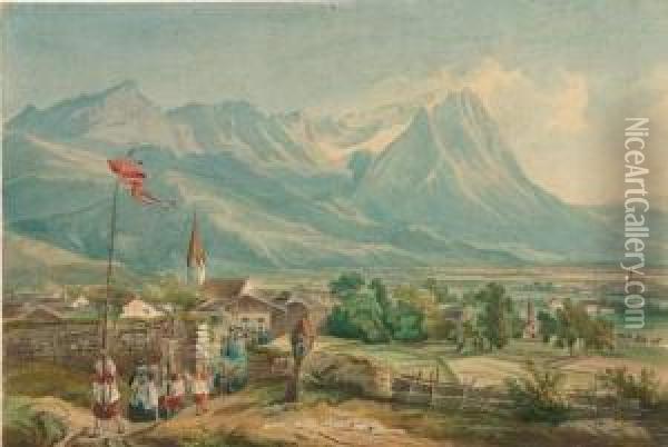 Blick Auf Garmisch Und Partenkirchen. Oil Painting - Carl Rottmann
