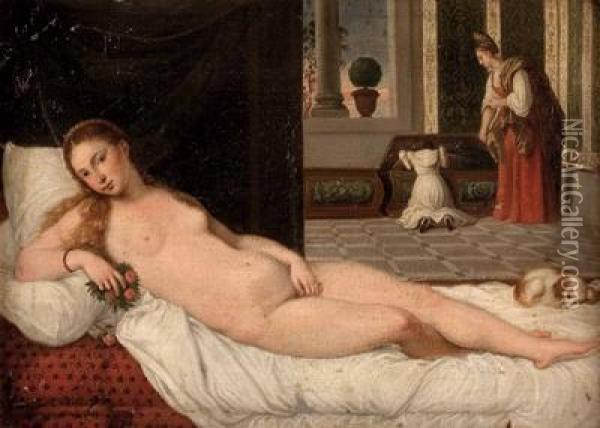 Die Venus Von Urbino Oil Painting - Tiziano Vecellio (Titian)