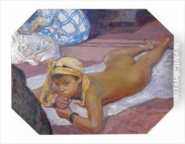Messaouda Allongee Nue Oil Painting - Jules Migonney
