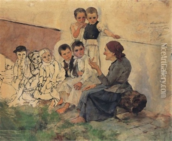 Gyerekek (children) Oil Painting - Philip Alexius De Laszlo