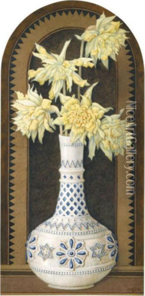 Flowers In An Eastern Vase Oil Painting - Sir Edward John Poynter