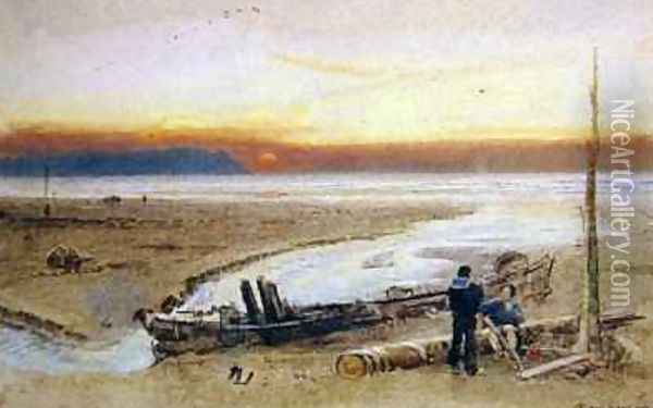 Shore Scene at Sunset Oil Painting - Albert Goodwin