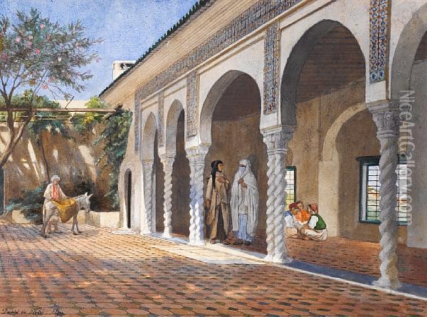 Courtyard Scene Oil Painting - David Emil Joseph de Noter