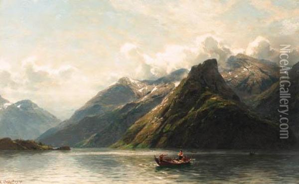 Summer: Fishing On A Norwegian Fjord Oil Painting - Carl August H. Oesterley