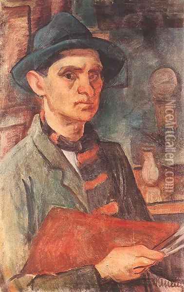Self portrait 1930 Oil Painting - Janos Kmetty