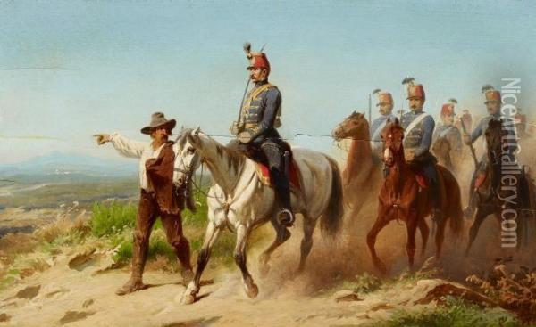 Hussars In An Expansive Landscape Oil Painting - Christian I Sell