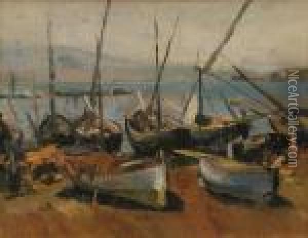 Barche Nel Porto Oil Painting - Luigi Crisconio