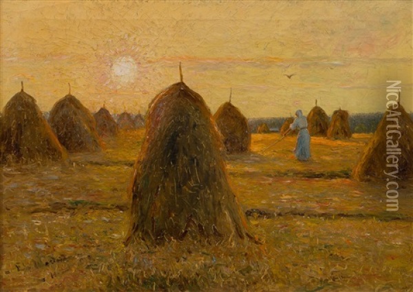 Sunset Over The Field Oil Painting - Edvard (Edouard) Westman