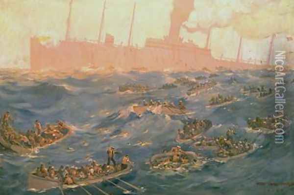 The Sinking of the USS President Lincoln on 31st May 1918 1920 Oil Painting - Fred Dana Marsh