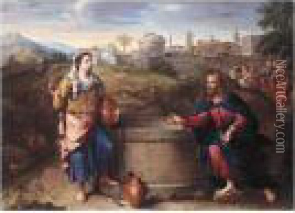 Christ And The Woman Of Samaria Oil Painting - Nicolas Poussin