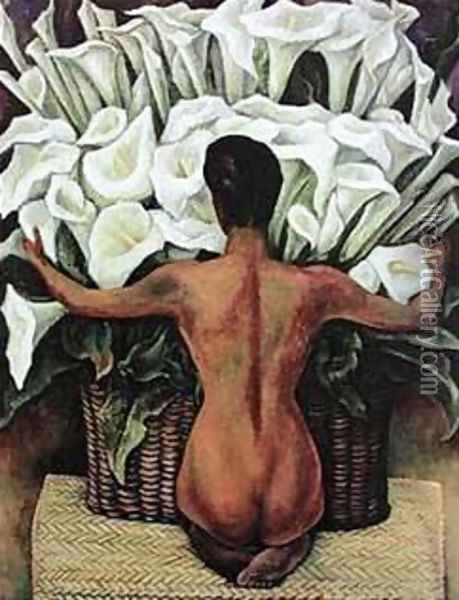 Nude With Calla Lilies Oil Painting - Diego Rivera