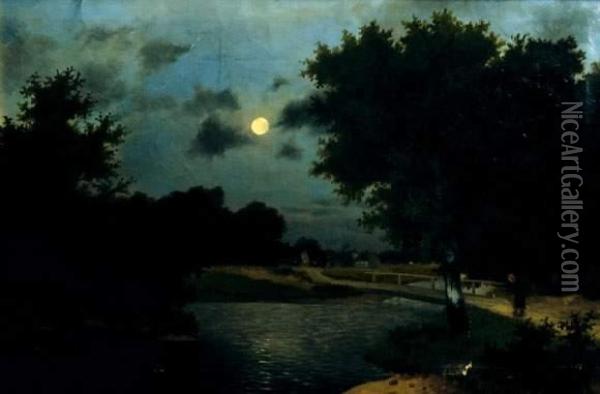 Promenade Au Clair De Lune Oil Painting - Peter Alexandrovitch Nilouss