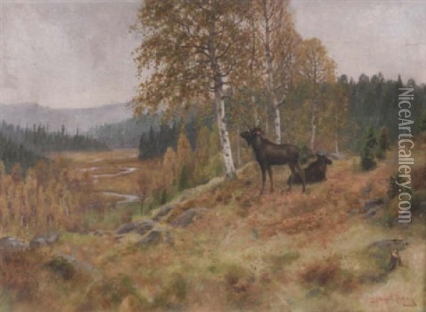 Hostlandskap Med Algar Oil Painting - Axel Borg
