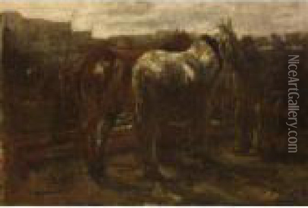Horses Near A Building Site Oil Painting - George Hendrik Breitner