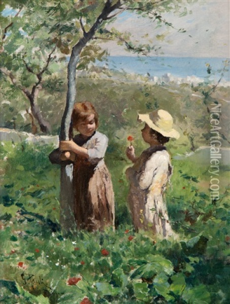 Playing Children Oil Painting - Georg Pauli
