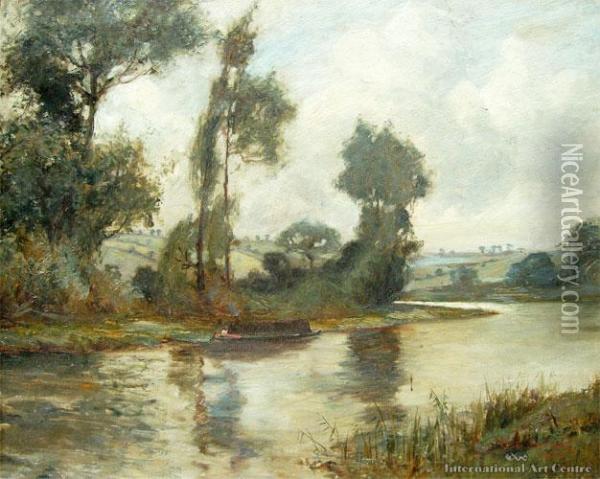 On Aylesbury Canal Oil Painting - George Edmund Butler