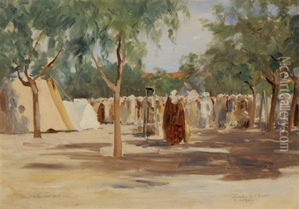 Jour De Fete A Ain El Arba (algerie) Oil Painting - Jean-Celestin-Tancrede Bastet