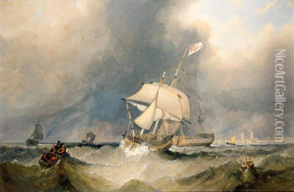Sailing In Rough Water Oil Painting - G.W. Butland