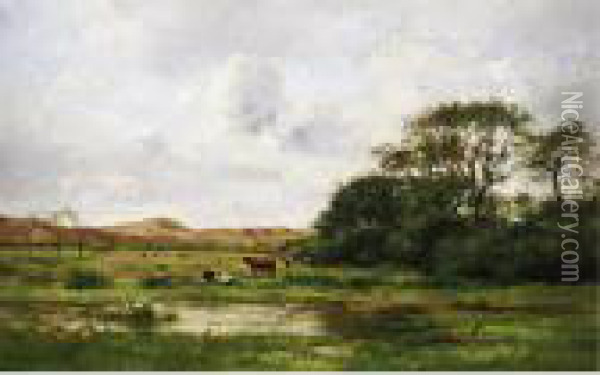 Cows In A Meadow Oil Painting - Pierre-Emmanuel Damoye