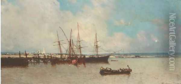 The deserted harbour Oil Painting - Jean Baptiste Henri Durand-Brager