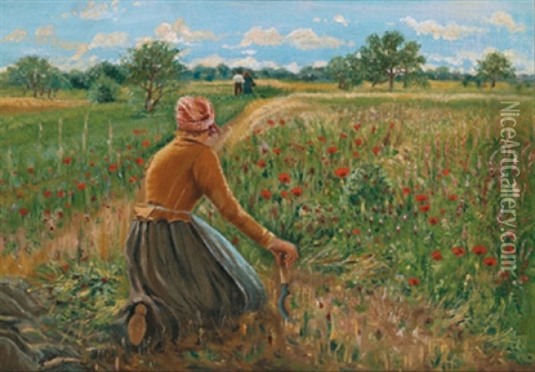 Knieende Bauerin Mit Sichel Oil Painting - Theodor von Hoermann