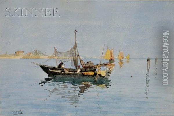 Mediterranean Fishing Boat Oil Painting - Vittore Zanetti Zilla