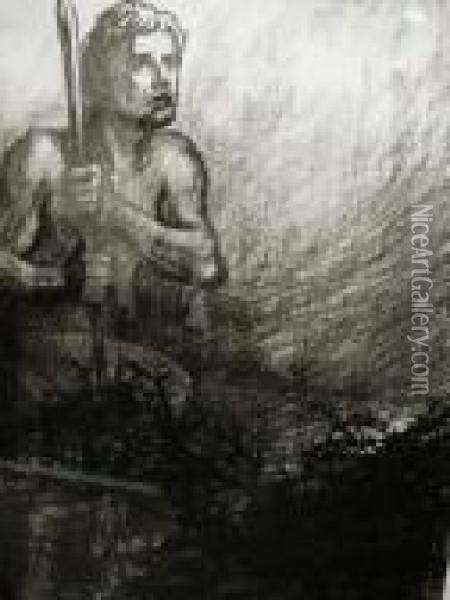 Theophile-alexandre, Allegorie - Homme S'appuyant Sur Un Baton Parmi Lesbarbeles Oil Painting - Theophile Alexandre Steinlen