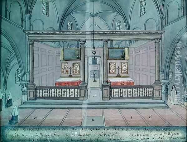 View of the Chancel and Altar, from 'L'Abbaye de Port-Royal', c.1710 Oil Painting - Cochin, Louise Madelaine
